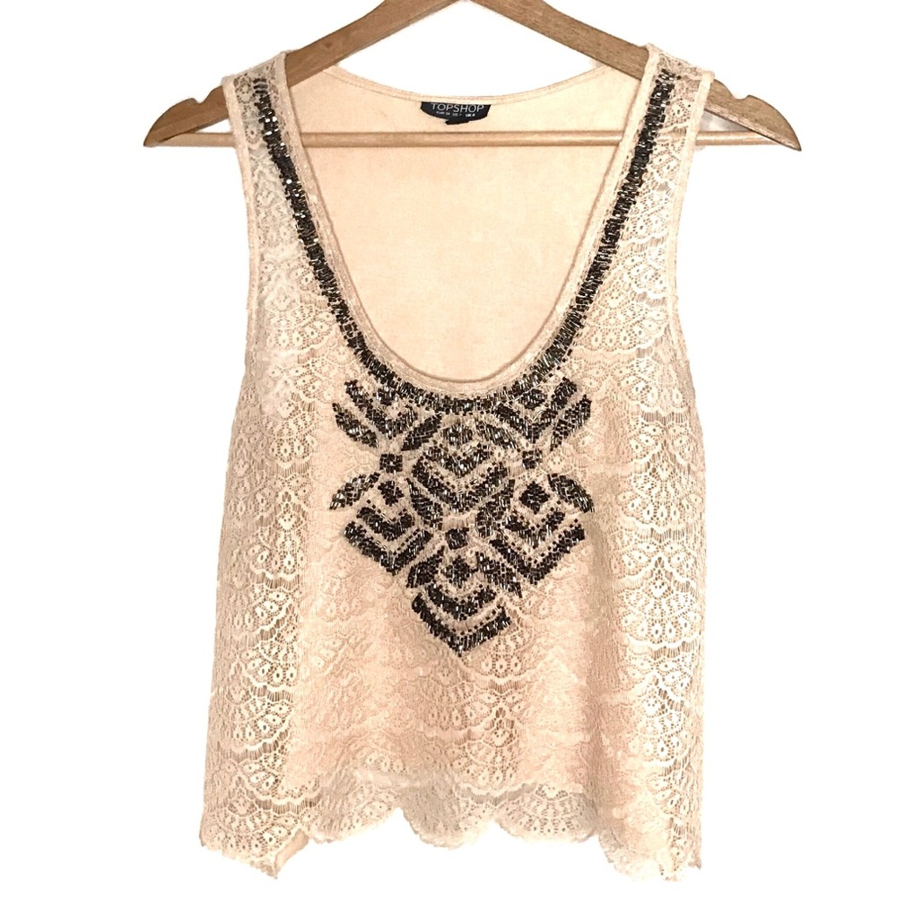 Topshop | Sheer Beaded Lace Crop Top (US 2)